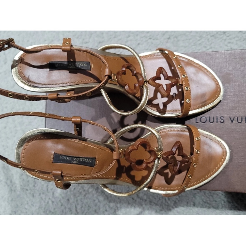 Louis Vuitton Brown and Gold Floral Wedges